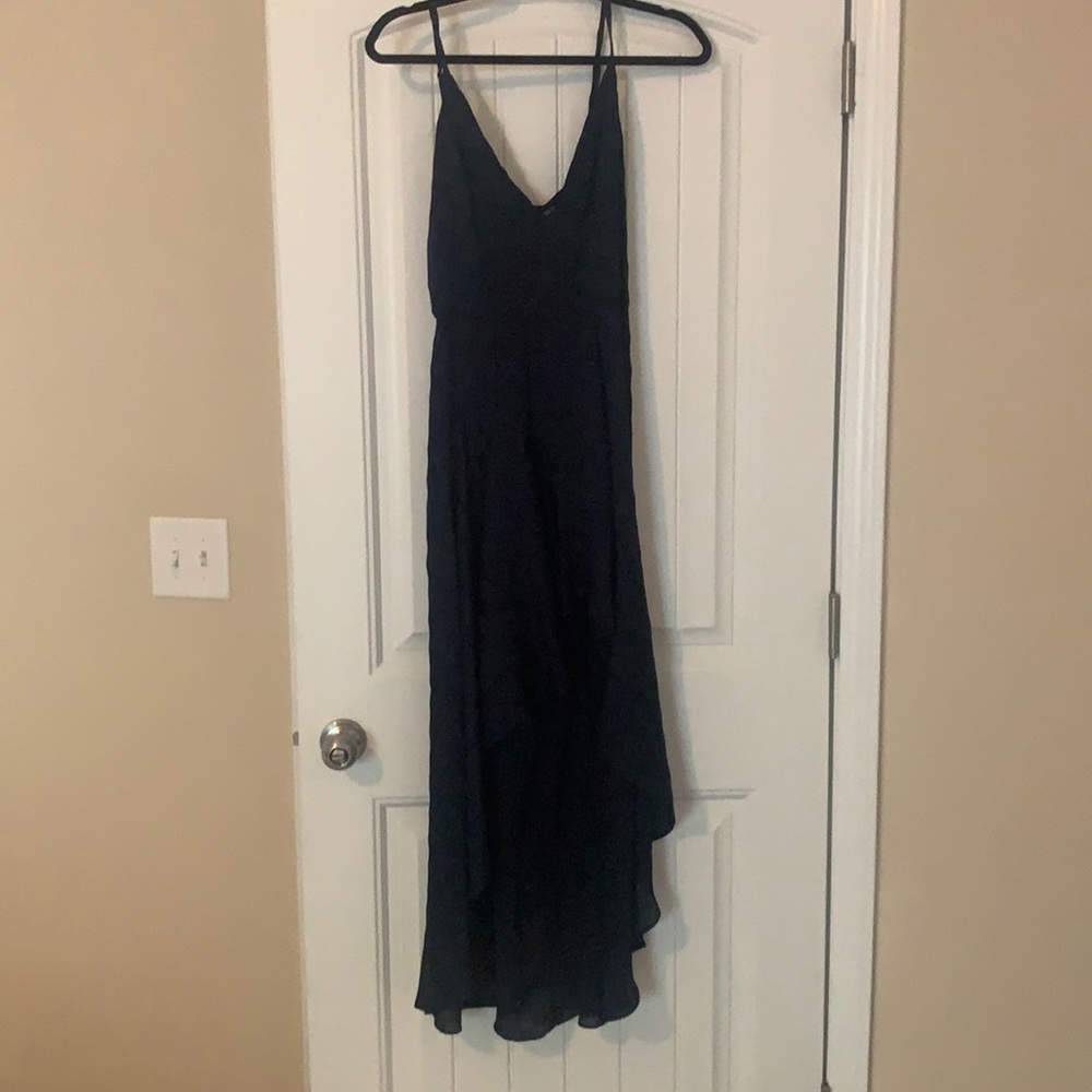 Blue polka dot hi-lo dress